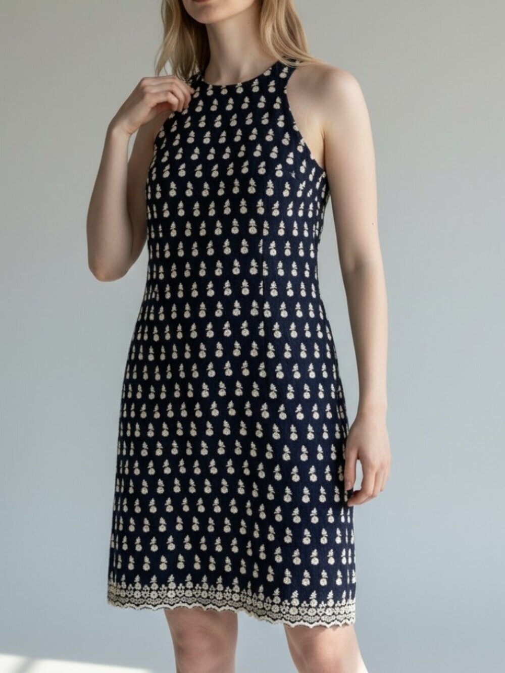 Ann Taylor sheath dress Womens Size 0 Petite blue cotton embroidered debutante